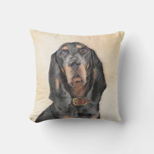 Black & Tan Coonhound Painting - Original Dog Art Outdoor Pillow