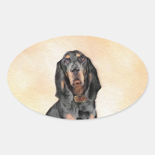 Black & Tan Coonhound Painting - Original Dog Art Oval Sticker (Front)