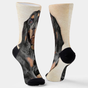 Black & Tan Coonhound Painting - Original Dog Art Socks