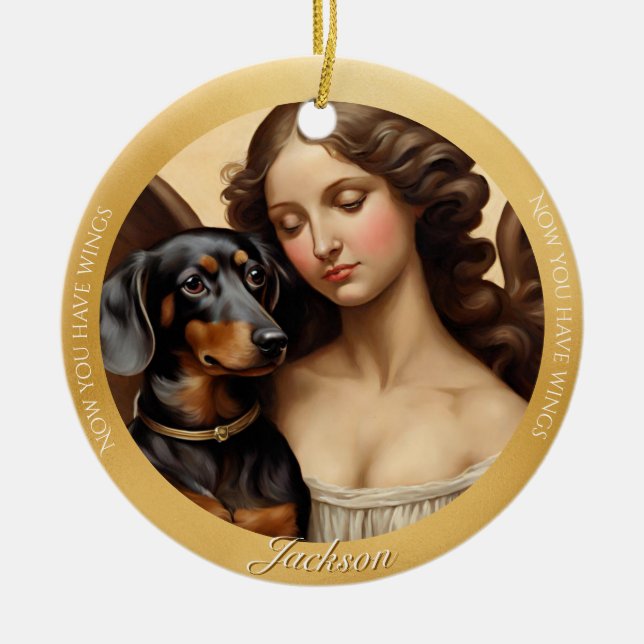  Black Tan Dachshund Art Photo Keepsake Christmas Ceramic Ornament (Front)