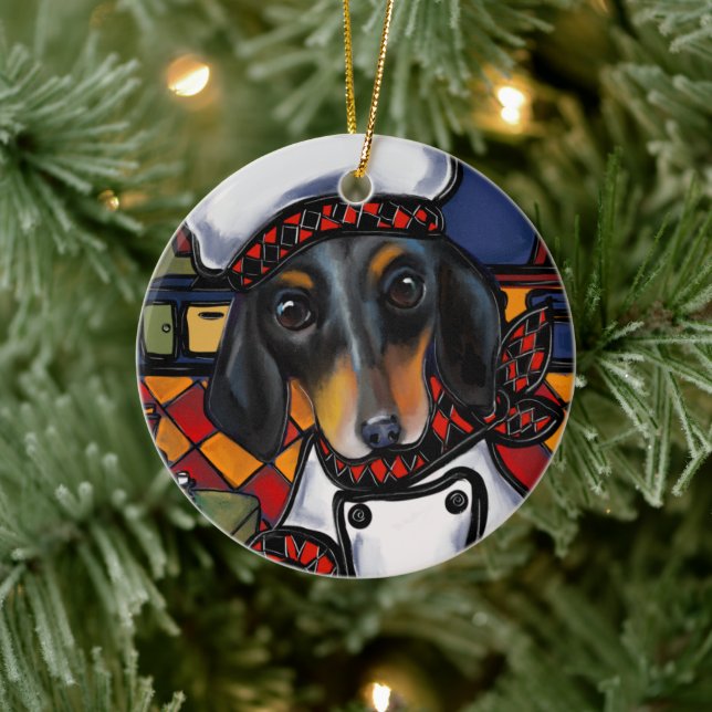 Black Tan Dachshund     Ceramic Ornament (Tree)