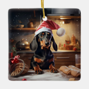 Black & Tan Dachshund Christmas Cookies Holiday Ceramic Ornament