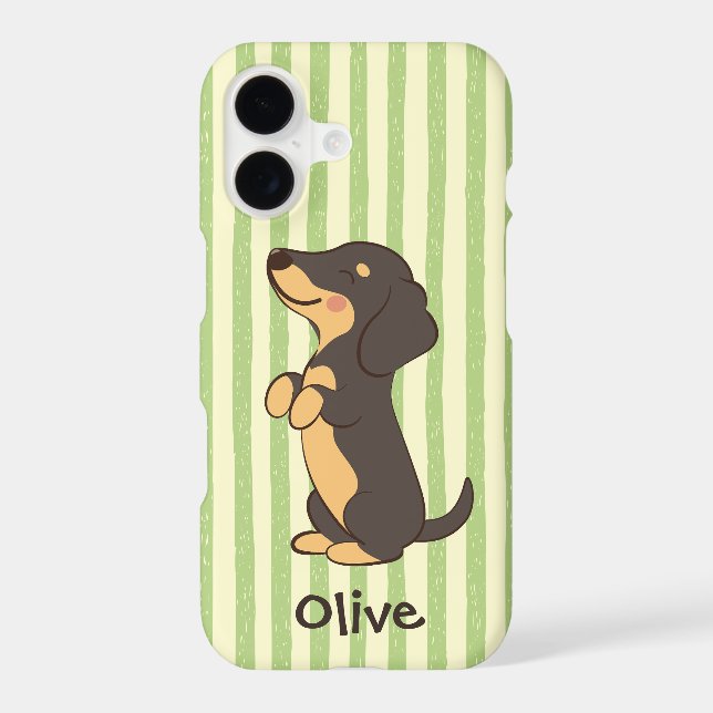 Black Tan Dachshund Dog Green Stripes with Name (Back)