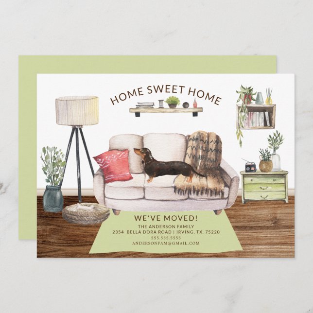 Black & Tan Dachshund Dog Moving Announcement (Front/Back)