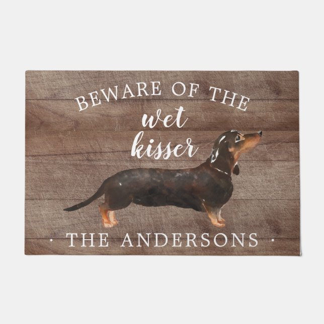 Black & Tan Dachshund Dog Personalized Door Mat (Front)