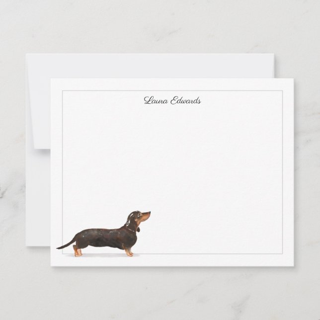 Black Tan Dachshund Grey Border Personalized Card (Front)