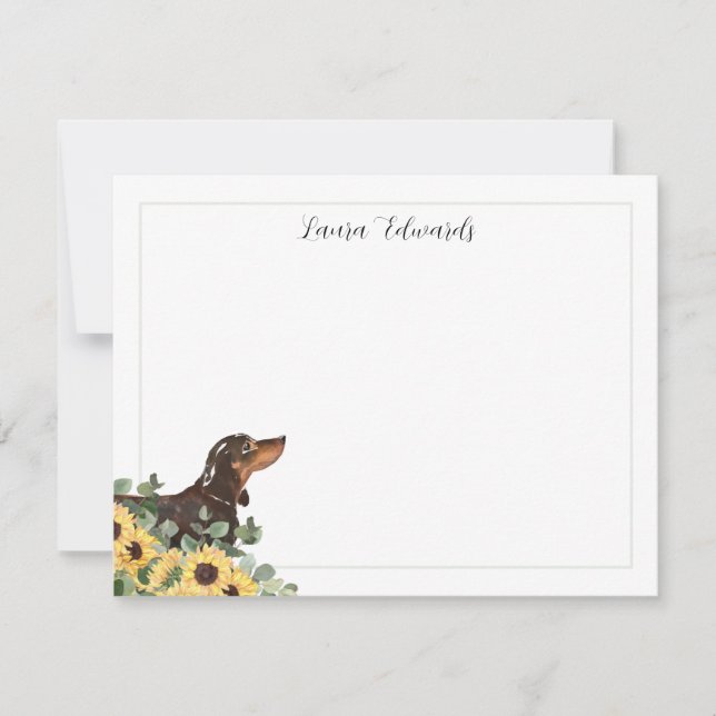 Black Tan Dachshund Sunflower Eucalyptus Card (Front)