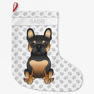Black & Tan French Bulldog / Frenchie Dog & Name Large Christmas Stocking