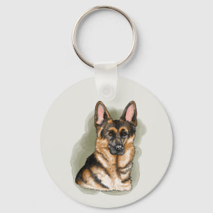 Black Tan German Shepherd Canine Dog Portrait Keychain