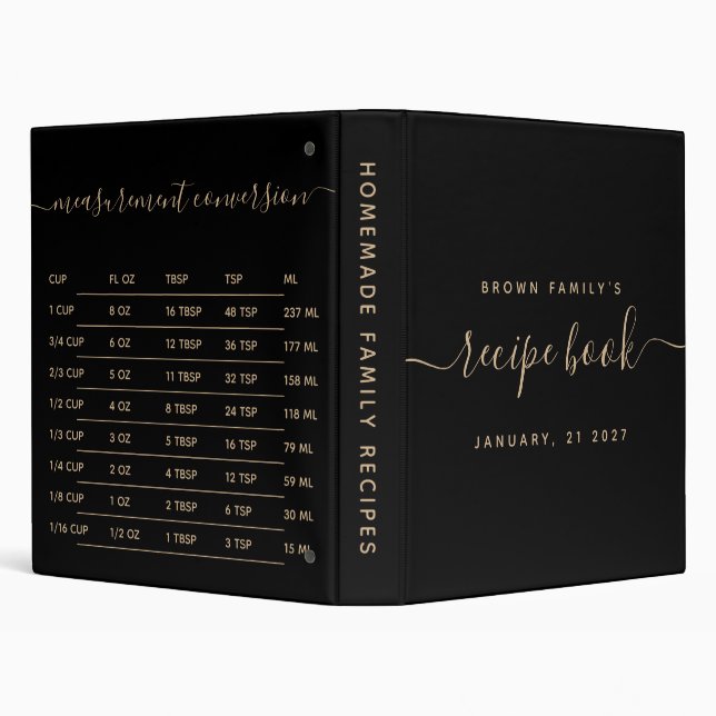Black Tan Kitchen Measurement Cooking Recipe Binder (Background)