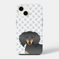 Black & Tan Long Hair Dachshund Cartoon Dog Head