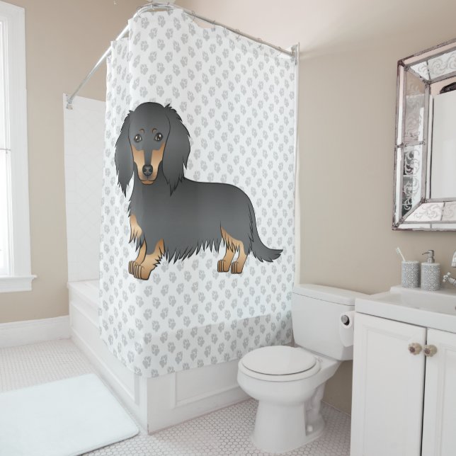 Black & Tan Long Hair Dachshund Cartoon Dog & Paws (In Situ)