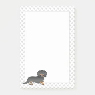 Black & Tan Long Hair Dachshund Cartoon Dog & Paws Post-it Notes