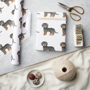 Black & Tan Mini Goldendoodle Cartoon Dog Pattern Wrapping Paper