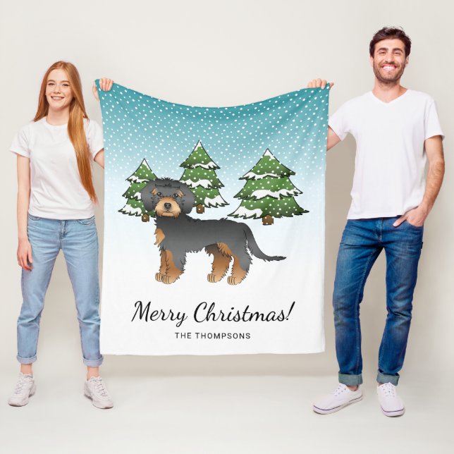 Black & Tan Mini Goldendoodle Dog - Winter Forest Fleece Blanket (In Situ)