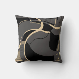 Black Tan on Grey Swirling Abstract Art MCM Look Throw Pillow