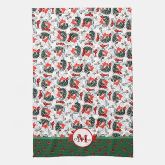 Black Tan Piebald Dachshund Monogram Christmas Dog Kitchen Towel