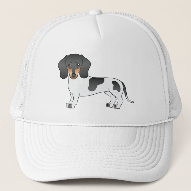 Black & Tan Pied Short Hair Dachshund Cartoon Dog Trucker Hat (Front)