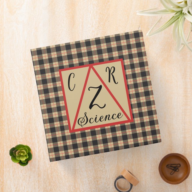 Black Tan Red Blocks Monogrammed School Binder (In Situ)