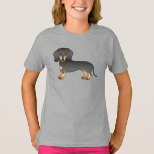 Black & Tan Smooth Hair Dachshund Cute Cartoon Dog T-Shirt