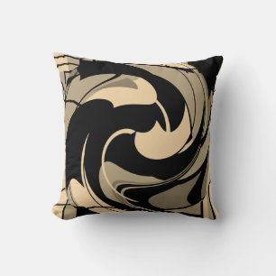 Black Tan Taupe Beige Mediterranean Floral Mosaic Throw Pillow