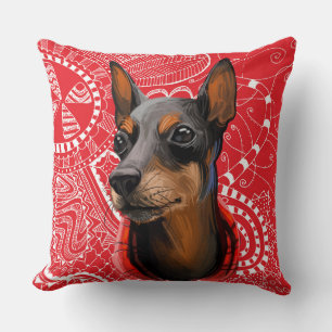 BLACK & TAN TOY MANCHESTER TERRIER DOG THROW PILLOW