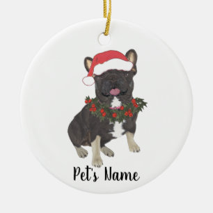 Black & Tan Tricolor Frenchie Christmas Ceramic Ornament