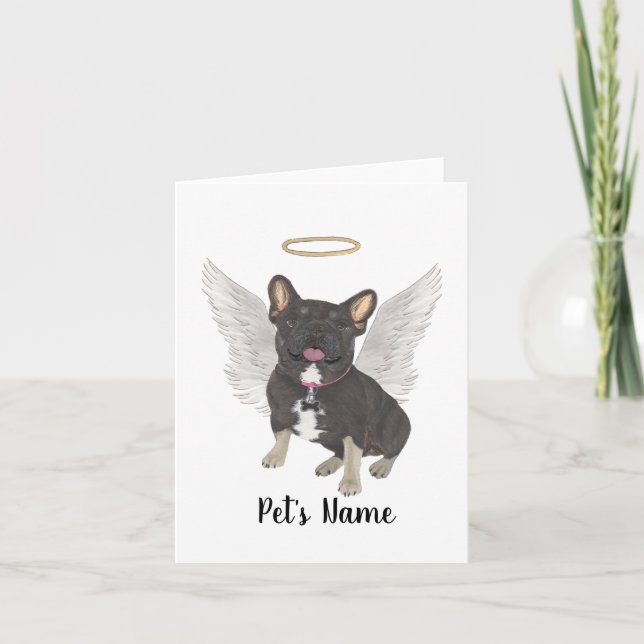 Black & Tan Tricolor Frenchie Sympathy Memorial Card (Front)