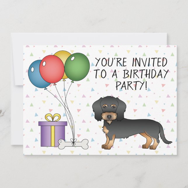 Black & Tan Wire Haired Dachshund Dog - Birthday Invitation (Front)