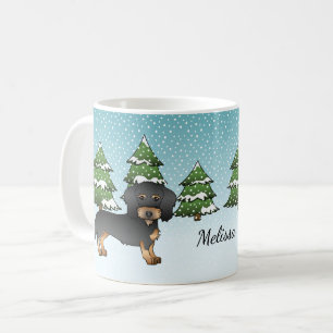 Black & Tan Wire Haired Dachshund In Winter Forest Coffee Mug