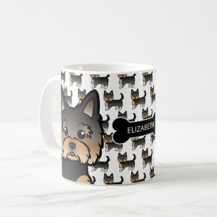 Black & Tan Yorkie With Dog Bone & Name Coffee Mug