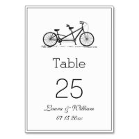 Black Tandem Bike Wedding Table Number Cards