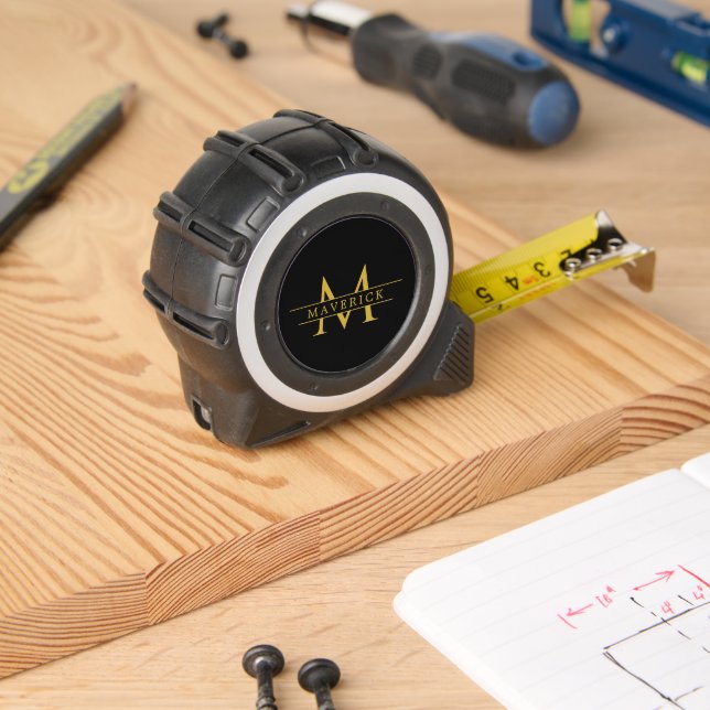  Black Tape Measure Featuring Modern Monogram 1 (Woodwork)