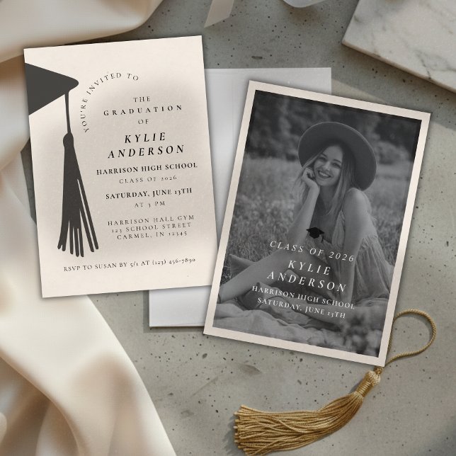 Black Tassel Senior Photo High School Graduation  Invitation (Black Tassel Senior Photo High School Graduation Invitation)