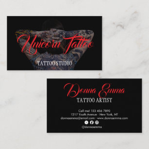 Black Tattoo artists photo script typography Business Card