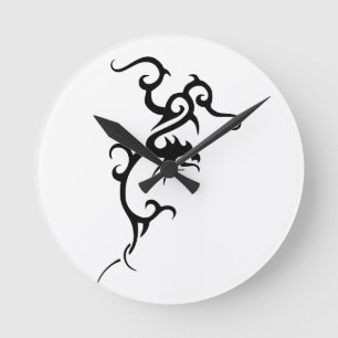 Black Tattoo Dragon Design Round Clock