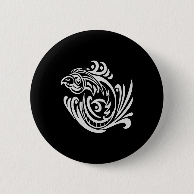 Black Tattoo Tribal Bird 2 Inch Round Button (Front)