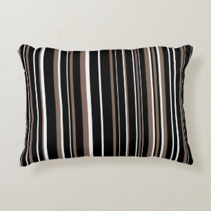 Black, Taupe Brown, and White Barcode Stripe Accent Pillow