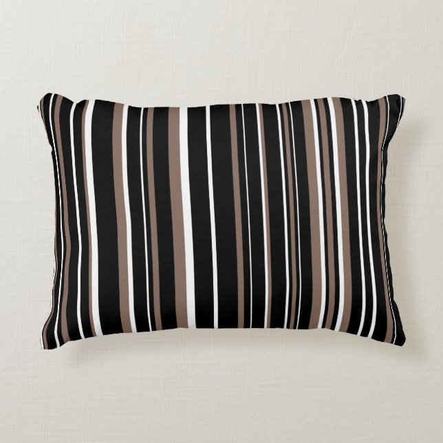 Black, Taupe Brown, and White Barcode Stripe Accent Pillow (Front)