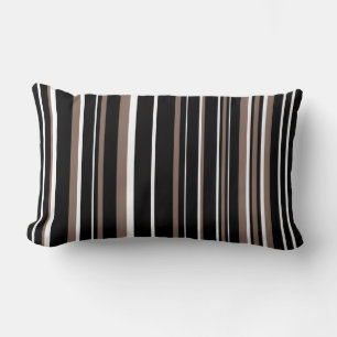 Black, Taupe Brown, and White Barcode Stripe Lumbar Pillow
