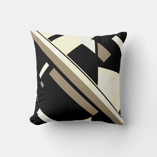 Black Taupe Cream White Diagonal Art MCM Look Throw Pillow (Front)