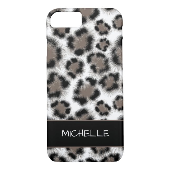 Black Taupe Leopard Print Customizable Case-Mate iPhone Case (Back)