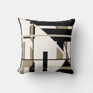 Black Taupe on Off-White Geometric Abstract Art Throw Pillow