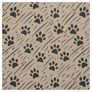 Black & Taupe Paw Print Cotton Fabric by the Yard
