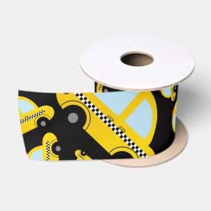 Black taxi pattern satin ribbon