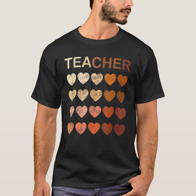 Black Teacher Magic Melanin Hearts Black History M T-Shirt (Front)