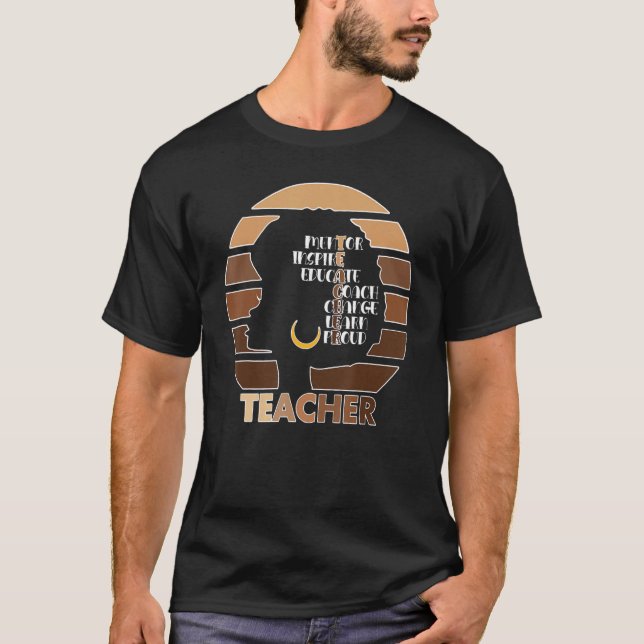 Black Teacher Pride Melanin Afro Queen African Ame T-Shirt (Front)