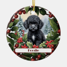 Black Teacup Poodle Puppy Custom Christmas Ceramic Ornament