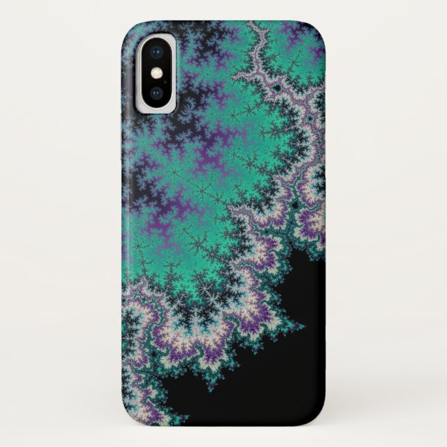 Black, Teal and Purple Fractal iPhone X Case (Back)