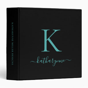 Black Teal Aqua Luxury Monogram Binder